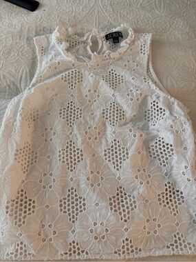 J. Crew White Floral Eyelet Lace Mock Neck Camisole